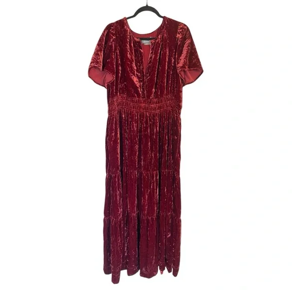 Anthropologie Somerset Velvet Maxi Dress in Deep Auburn Red Burgundy Women’s XL - Picture 2 of 7